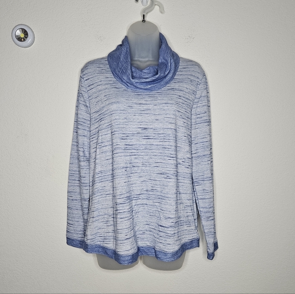 Chico's Weekends Soft Heathered Pink Cowl Neck Sweater Long Sleeve Cotton Blend